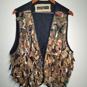 Vintage AJ  Womens Western Hippie Leather‎ Fringe Vest Multicolor Size L.